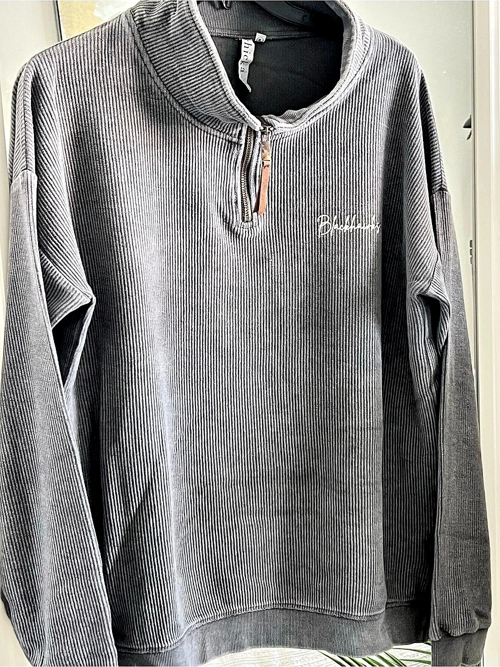 Chicago Blackhawks Ribbed Quarter-Zip Pullover Gray XL Like New